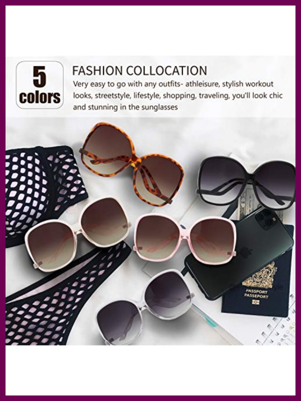 Oversized Jackie O Cat Eye Hybrid Sunglasses UV Protection - Picture 4 of 6